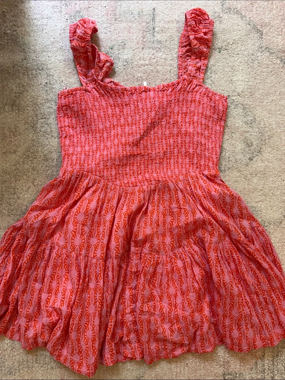 Free People Coral Red Smocked Mini Dress
